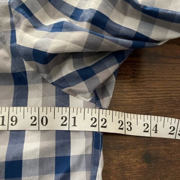 Untuckit plaid check cotton wrinkle free blue grey large tall slim button down - Picture 4 of 8